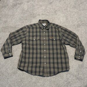 Carhartt Men's Dark Plaid Pearl Snap Buttons Shirt